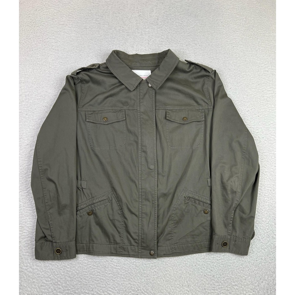 Two By‎ Vince Camuto Jacket Womens 3X Green Military Twill Pockets Chore Barn